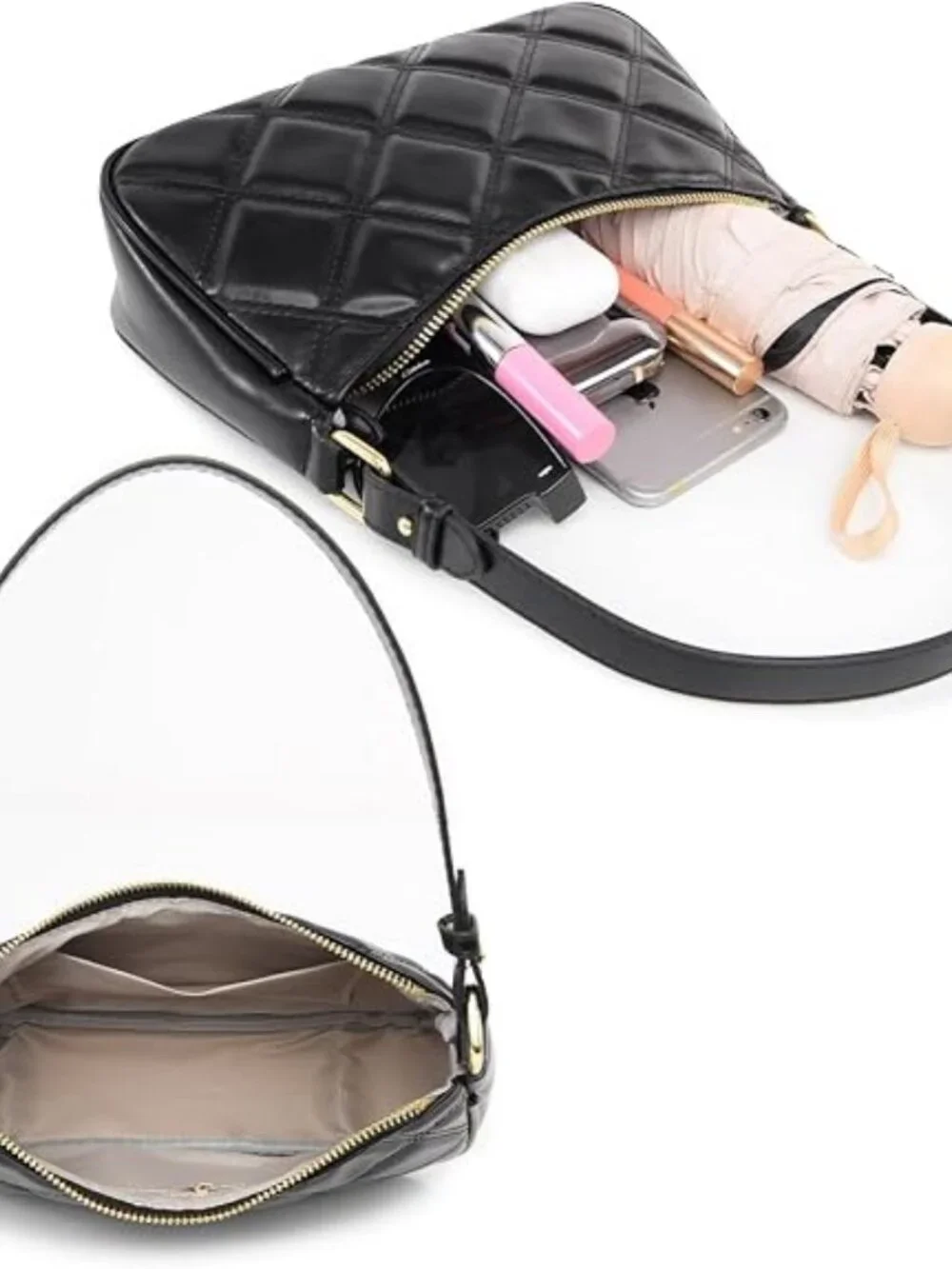Crescent Shoulder Bag Vegan Leather Tote Purse w/ 2 Removable Straps ⭐
